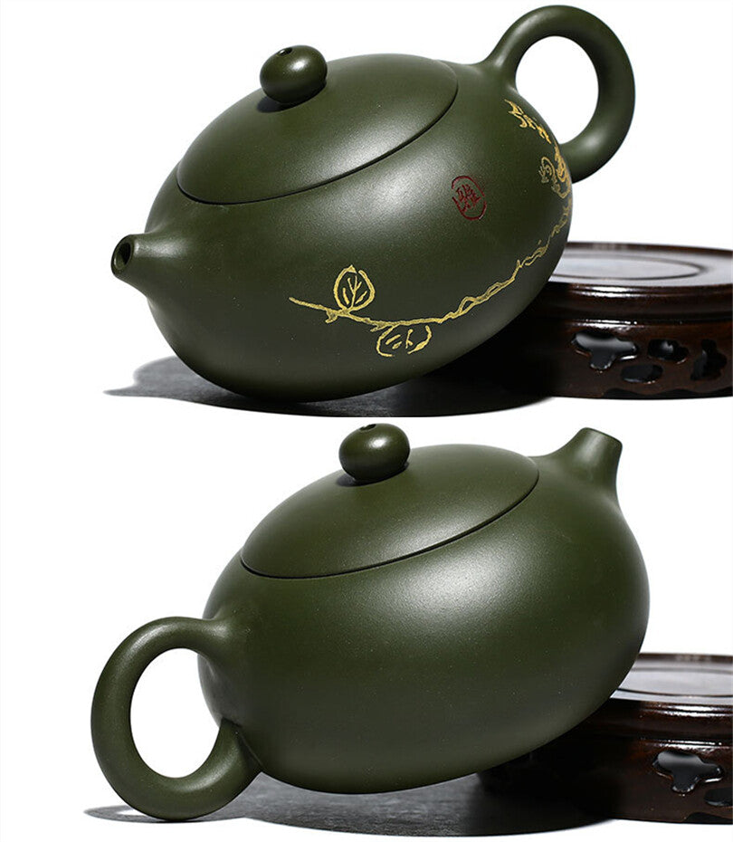 8.8 Oz Chinese Tea Pot Floral Print Real Yixing Zisha Republic Green Clay Xishi