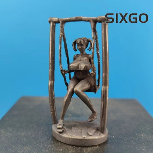62mm Chinese Bronze Casting Mini Girl Swing Statue Figure Tea Pet Decoration