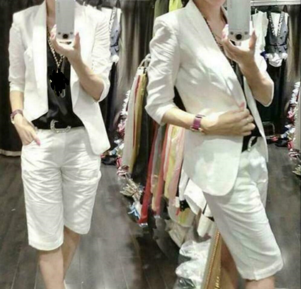 2PCS Womans Dress Work Blazers Jacket Cotton Linen Short Pants S-2XL Suit Summer
