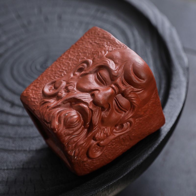 Master Grade Yixing Purple Clay Dharma Cup Hand Carved Square Tea Cup