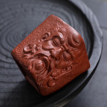 Master Grade Yixing Purple Clay Dharma Cup Hand Carved Square Tea Cup
