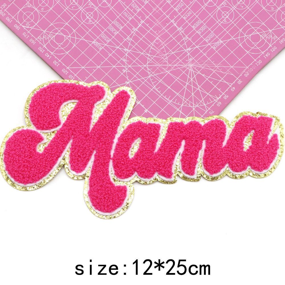 Iron On Patches MaMa Letter Chenille Embroidery Patch Clothing Appliques 25x12cm