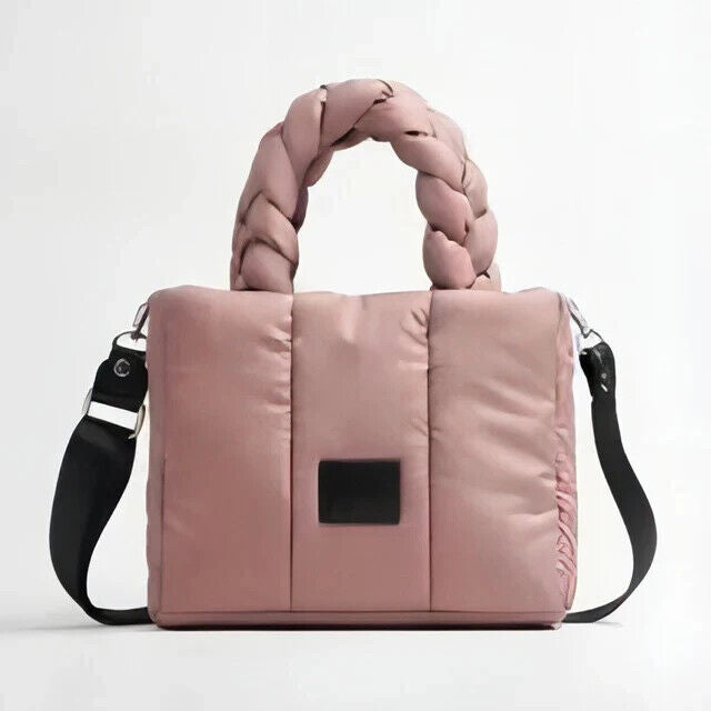 Quilted Tote Bags Women Down Handbags Woven Handle Shoulder Bag Winter Bag