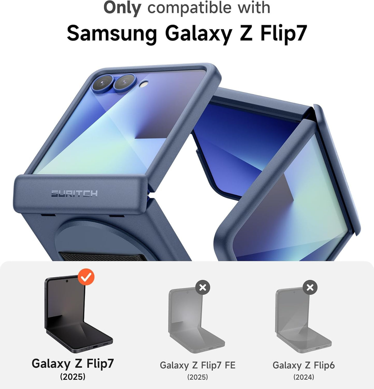 for Samsung Galaxy Z Flip7 Case with 360° Rotatable Hand Strap Phone Grip Holder
