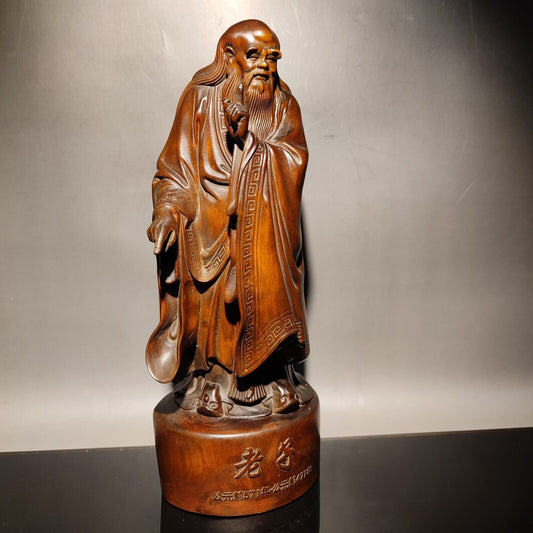 8"vintage wooden statues home decor figures Lao Zi Taoism chinese boxwood carved