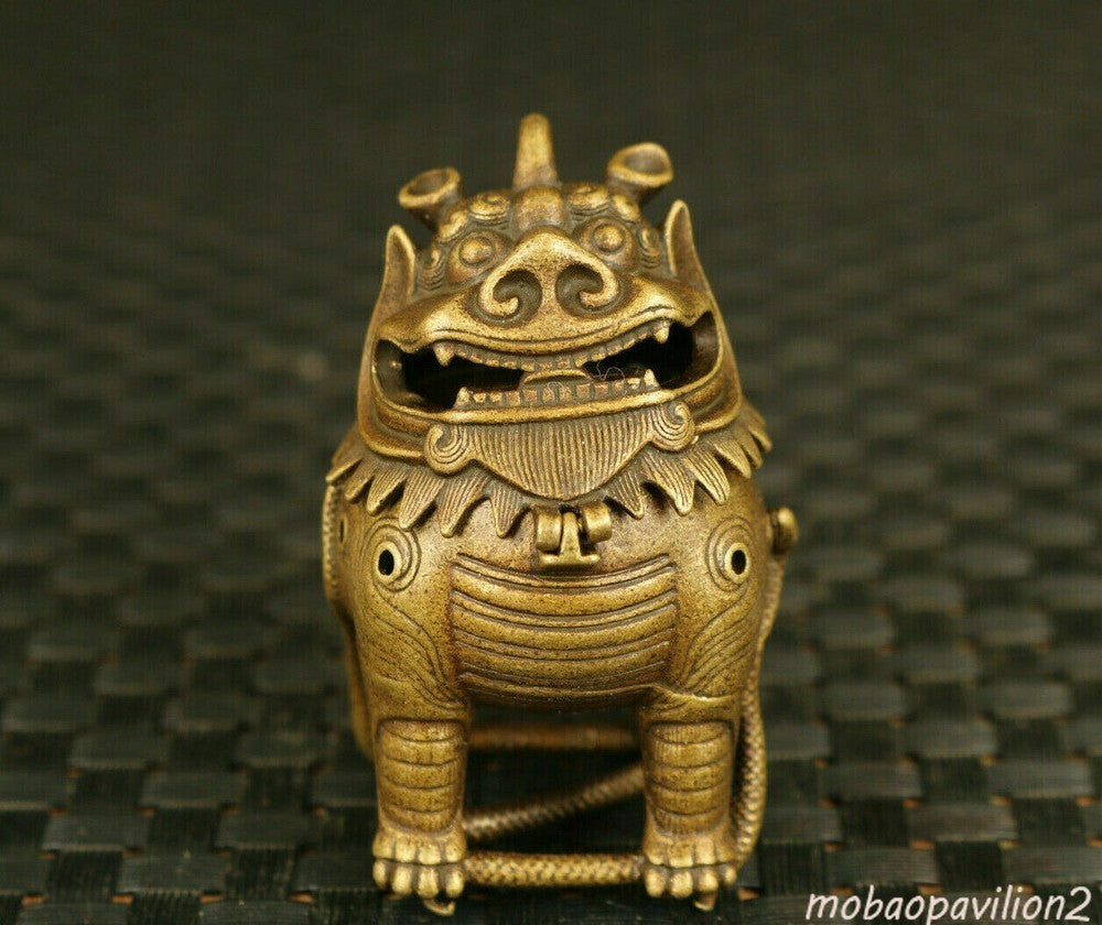 Bronze Kirin Figure Statue Tea Pet Incense Burner Buddha Stand Decor