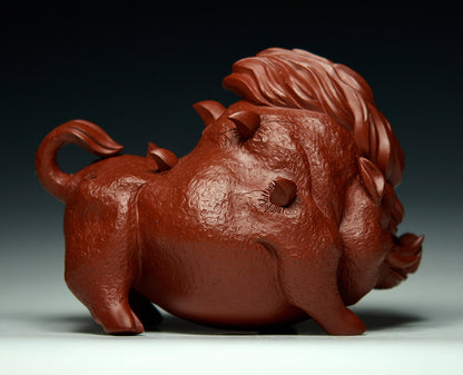 Full Handmade Tea Pet Wild Boar God Statue Real Yixing Zisha Dahongpao Clay Pig