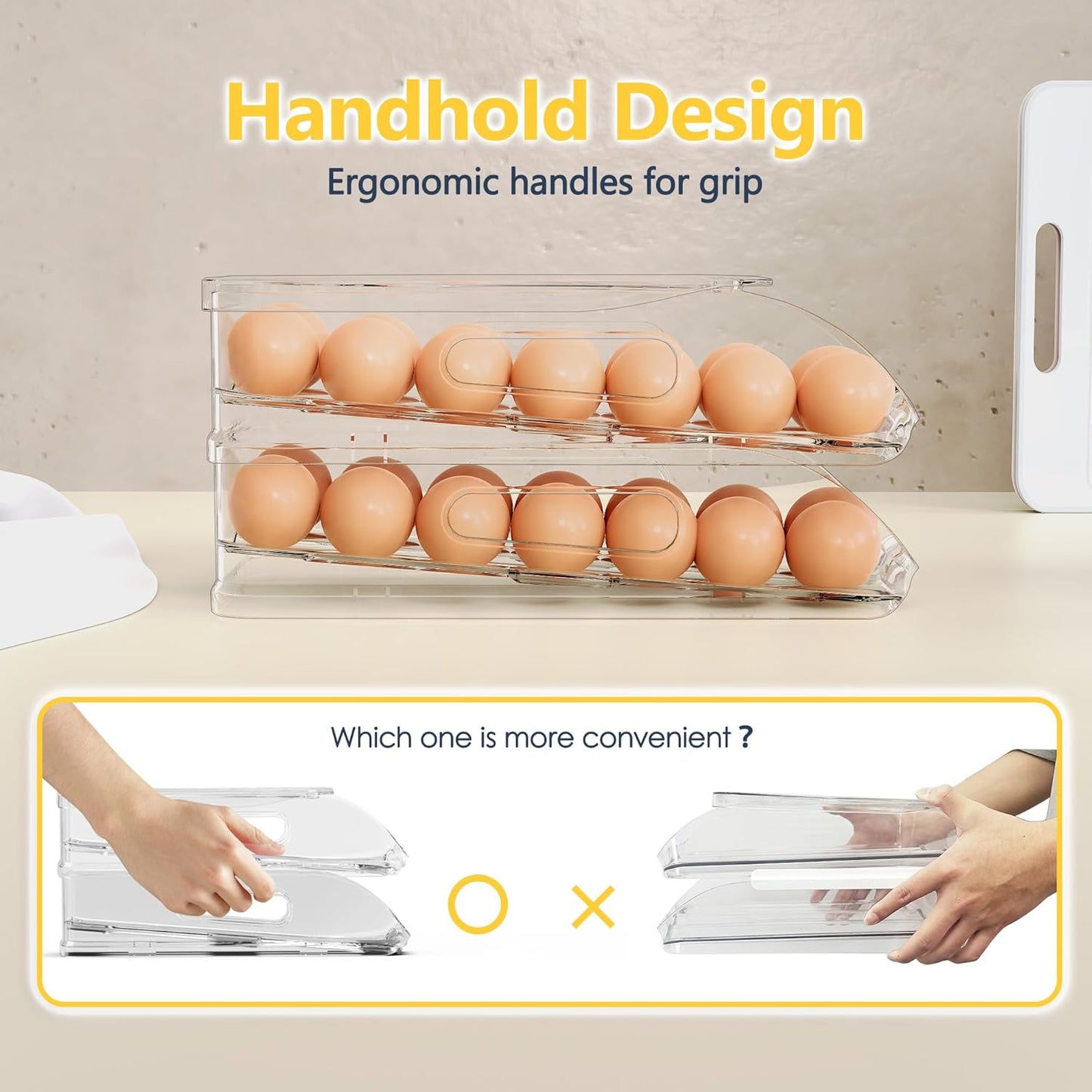 Egg Holder for Fridge, Automatic Steady Rolling Egg Container with Soft Bumpers