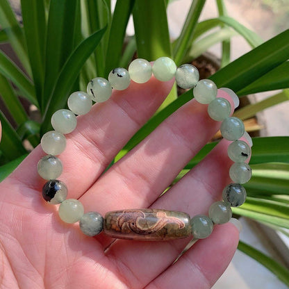 Women Bracelets Tibetan Dzi Agates Fashion Healing Beaded Charms Green Prehnites