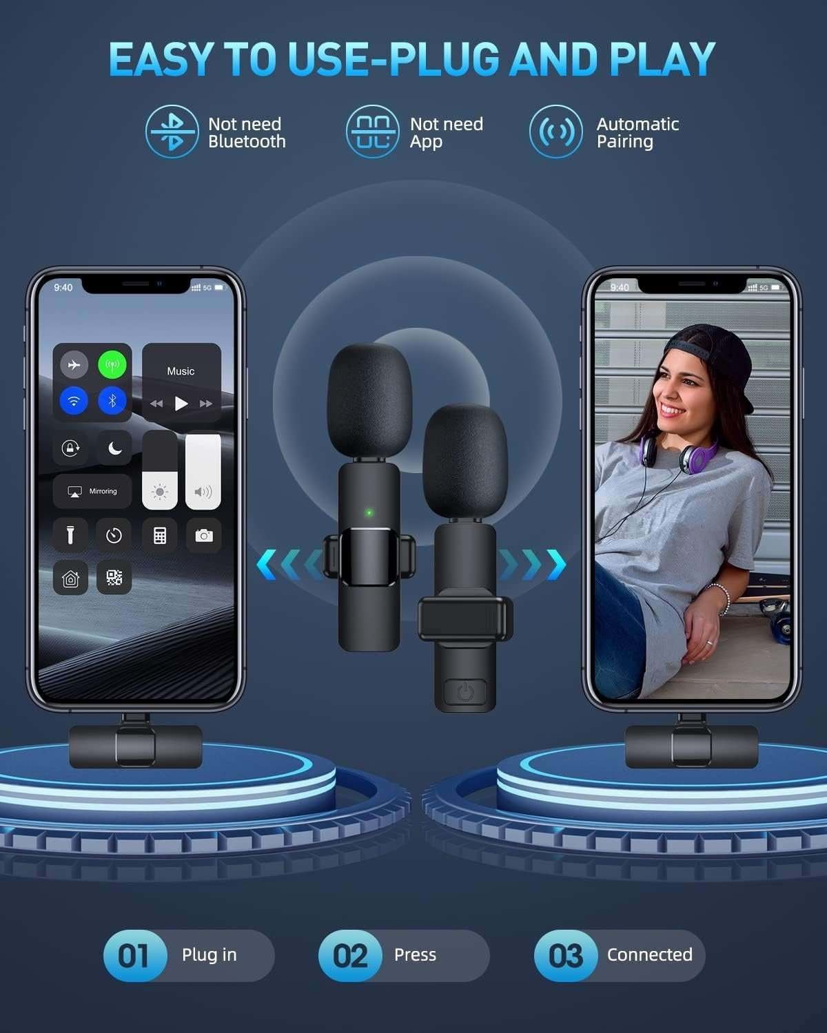 Wireless Lavalier Microphone – Type-C iPhone & USB