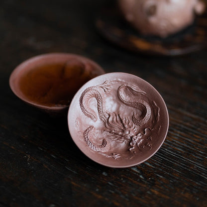 Handmade Tea Cup Dragon Carved Relief Master Cup Yixing Zisha Purple Clay 60Ml
