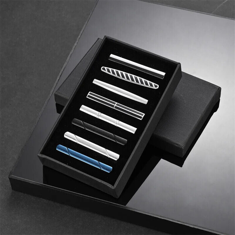 Tie Clips 8Pcs Copper Short Pins Set W/ Gift Box Accessories Men Shirt Cufflinks