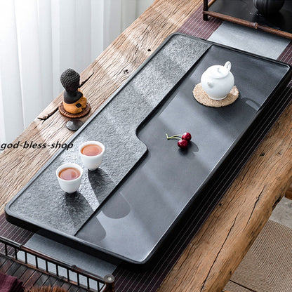 Complete Stone Tea Tray Heavy Black Stone Tea Table Simple Design Water Draining