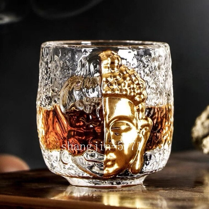 110ml Tibetan Buddhist Statue Glass Tea Cup Embossed Holy Water Decoration