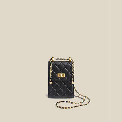 Quilted Lambskin Leather Adjustable Chain Coin Purse Phone Bag Small Flap Wallet
