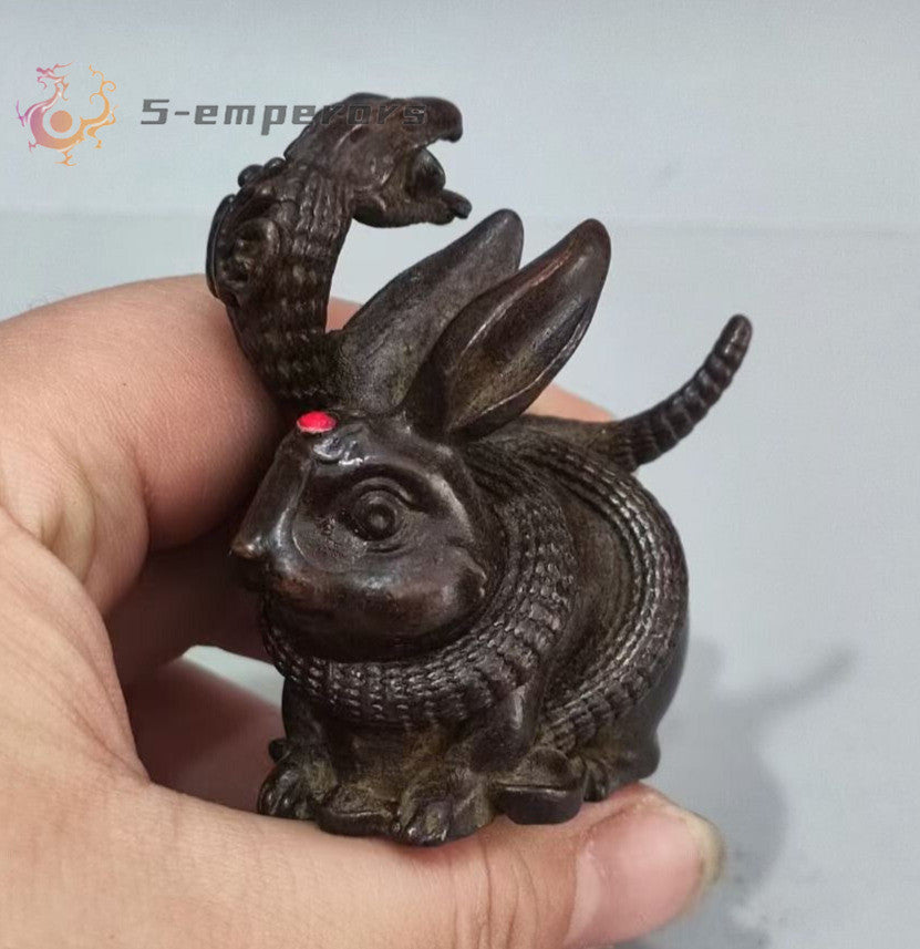 chinese bronze rabbit snake statue figure collectable tea pet table decoration