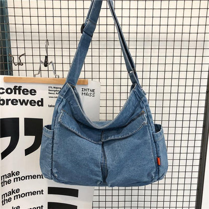 Women Denim Handbag Girl Shoulder Messenger Crossbody Bag Denim Blue Tote