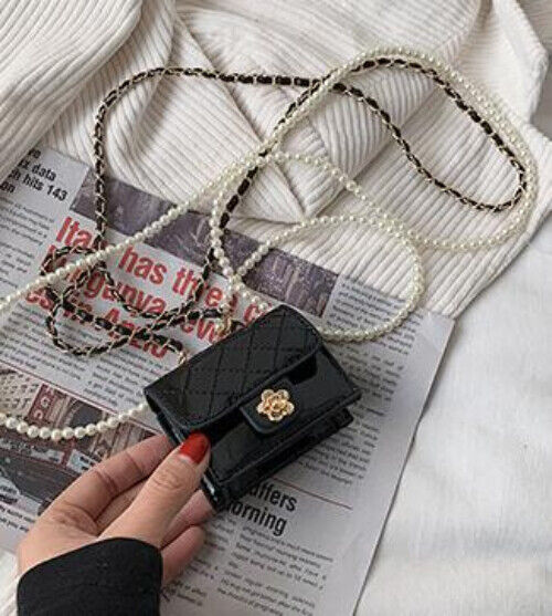 Leather Bag Women Hanging Neck Bags Earphone/Lipstick/Keys bag Pearls Waist Pack