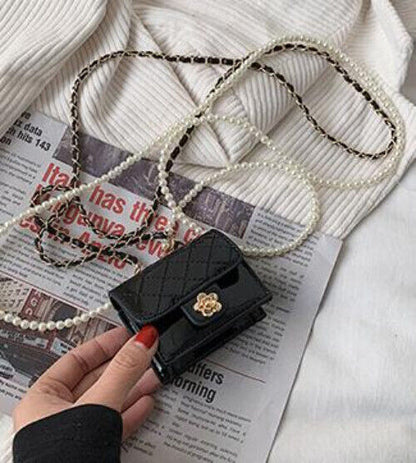 Leather Bag Women Hanging Neck Bags Earphone/Lipstick/Keys bag Pearls Waist Pack