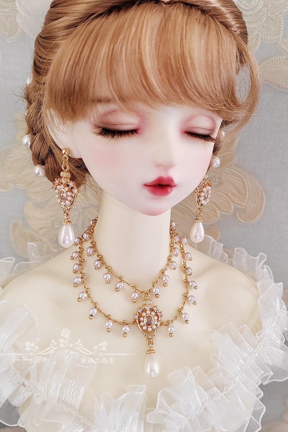 1/3 1/4 Elegant Teardrop Pearl Tassel Necklace+earrings For BJD SD17 Doll Toys