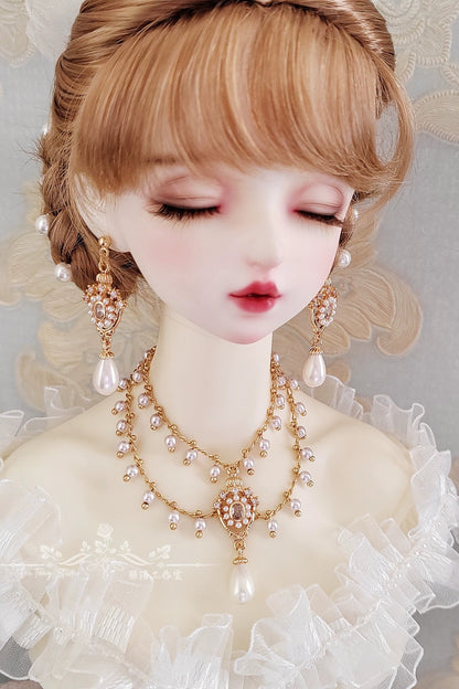 1/3 1/4 Elegant Teardrop Pearl Tassel Necklace+earrings For BJD SD17 Doll Toys