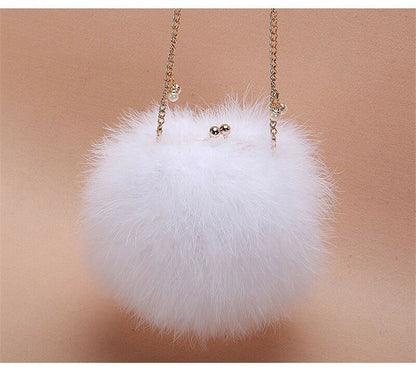 New Designer Fluffy Genuine Feather Clutch Fur Bag Round Chain Purse Multi-color