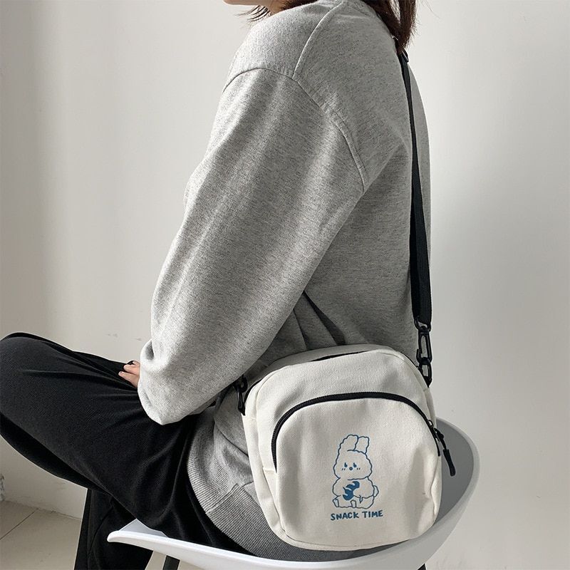 Rabbit Canvas Small Crossbody Bag Casual Student Vintage Purse Handbag Shoulder