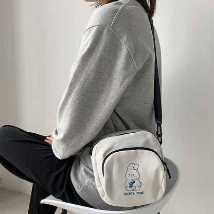 Rabbit Canvas Small Crossbody Bag Casual Student Vintage Purse Handbag Shoulder