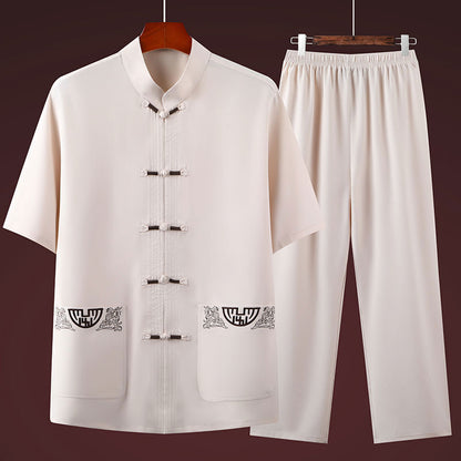 Chinese Traditional Summer Shirt Cotton Linen Shirts Men's Short Sleeve Tops