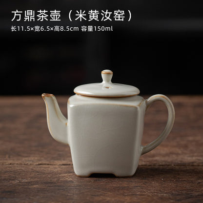Ru Kiln Square Pot Kung Fu Tea Set Tea Maker Household Tea Set with Pot Holder