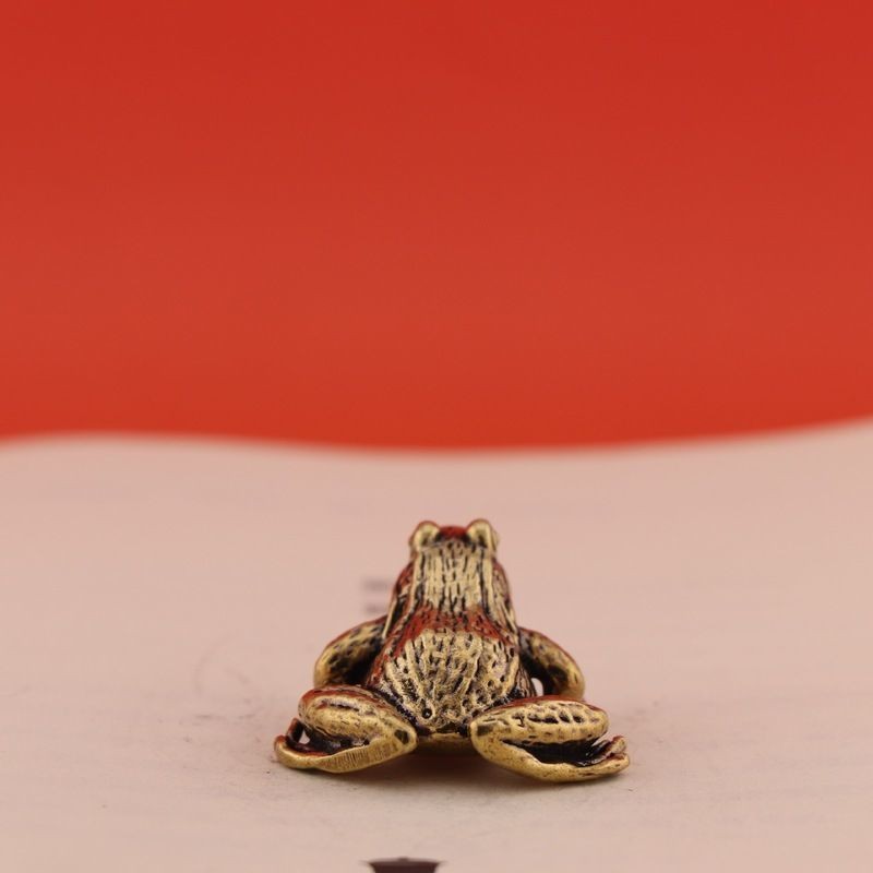 Brass Frog Tea Pet Desktop Ornament Handmade Collectible Antique Craft Figurine