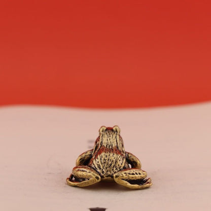 Brass Frog Tea Pet Desktop Ornament Handmade Collectible Antique Craft Figurine