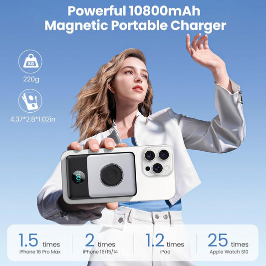 6 in 1 Magnetic Portable Charger for Iphone with Built-In Cables, 10800Mah 25W P