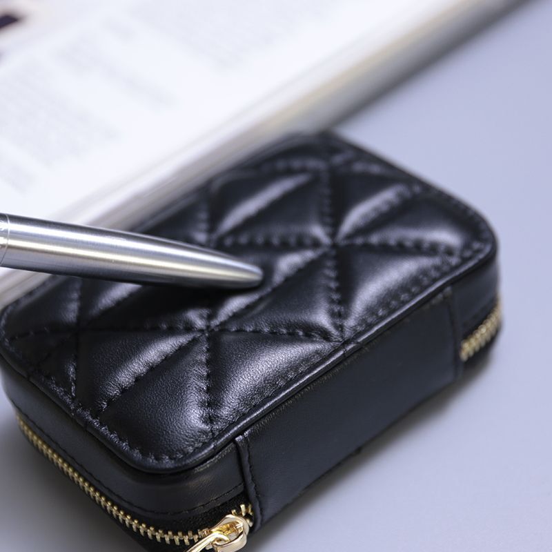 Lipstick Box Square Traveling Genuine Leather Makeup Organizer Case Cosmetic Bag