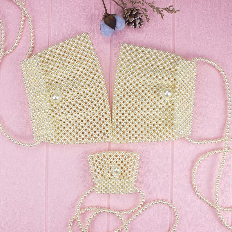 Handmade Beaded Pearl Bag Woven Small Pockets Shoulder Phone Clutch Coin Purse