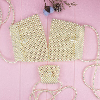 Handmade Beaded Pearl Bag Woven Small Pockets Shoulder Phone Clutch Coin Purse