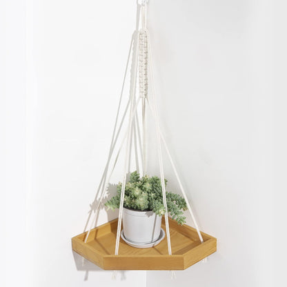 Hanging Corner Shelf Boho Rustic Farmhouse Macrame Pine Wood Decor Plant Display