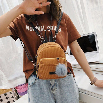 Backpack Corduroy Crossbody Bags Striped Soft Cloth Shoulder Purses 15*21*11 CM