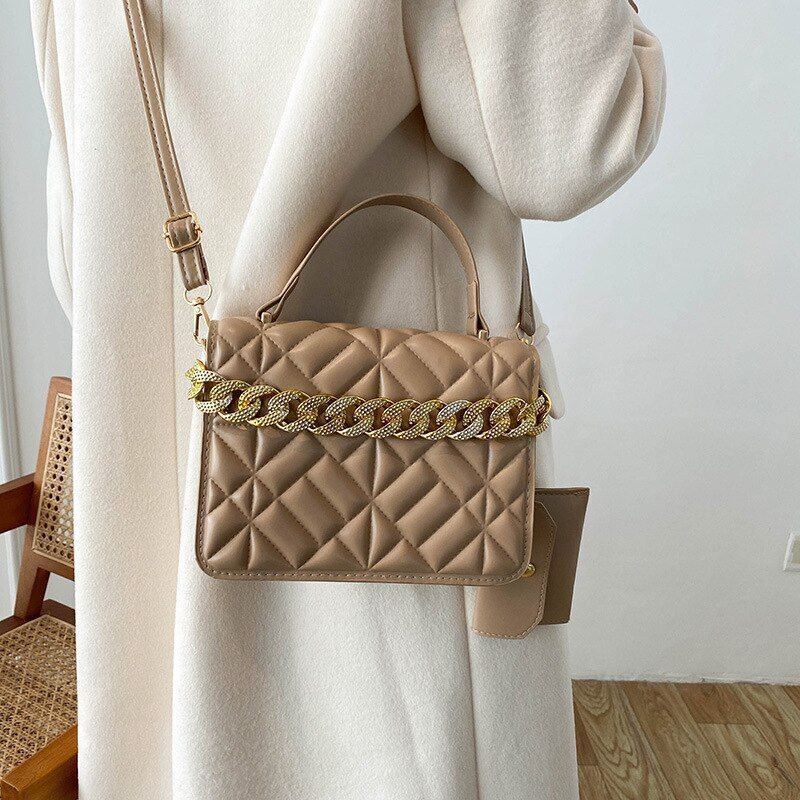 Women Synthetic Leather Shoulder Bag Fashion Plaid Crossbody Bag 20*14*6 CM Blue