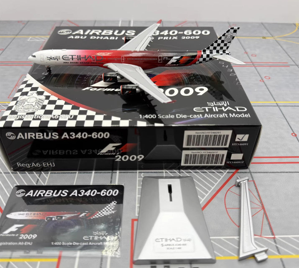 1:400 YY Wings ETIHAD AIRBUS A340-600 2009 Flap Down Airplane Diecast Model