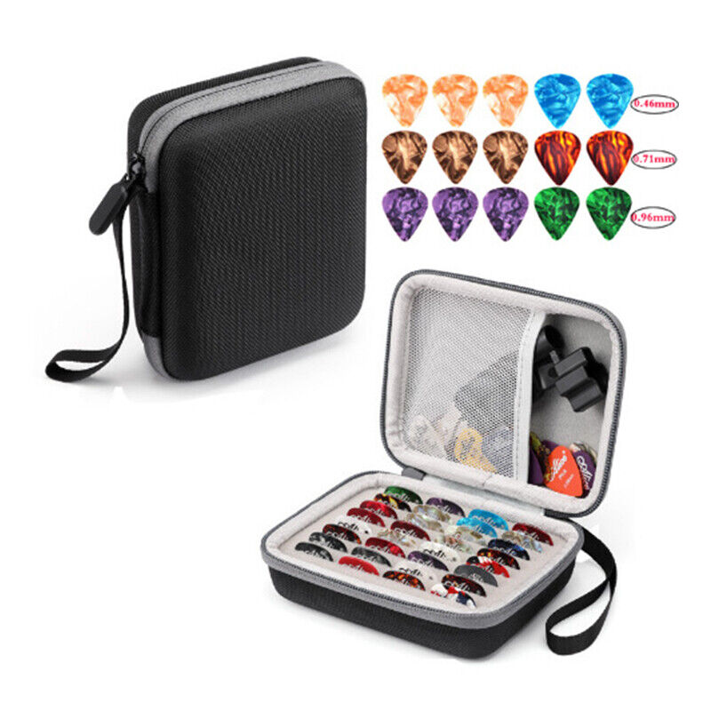 16pcs Guitar Pick Holder Case Box W/ Pick Capo Tuner Strings Storage Pouch Bag