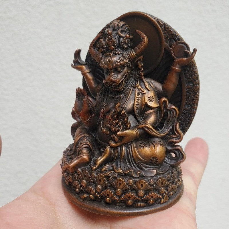 8CM Old Nepal Pure Copper Bull King Pearl Heavenly Bodhisattva Buddha Statue