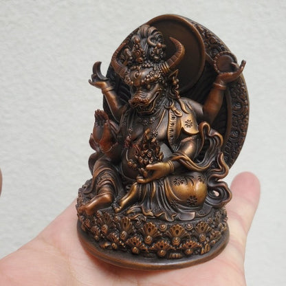 8CM Old Nepal Pure Copper Bull King Pearl Heavenly Bodhisattva Buddha Statue