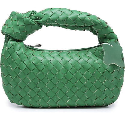 Woven Handbag, Knotted Clutch Bag for Women Soft Leather Hobo Bag Fashion Mini C