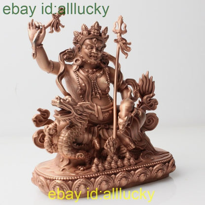 10cm Red Copper Carving Jambala Statue Tibet White God of Wealth Sculpture