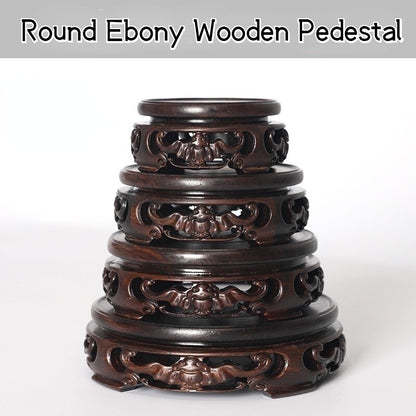 Round Ebony Pedestal Wood Carving Teapot Base Buddha Flowerpot Display Stand New