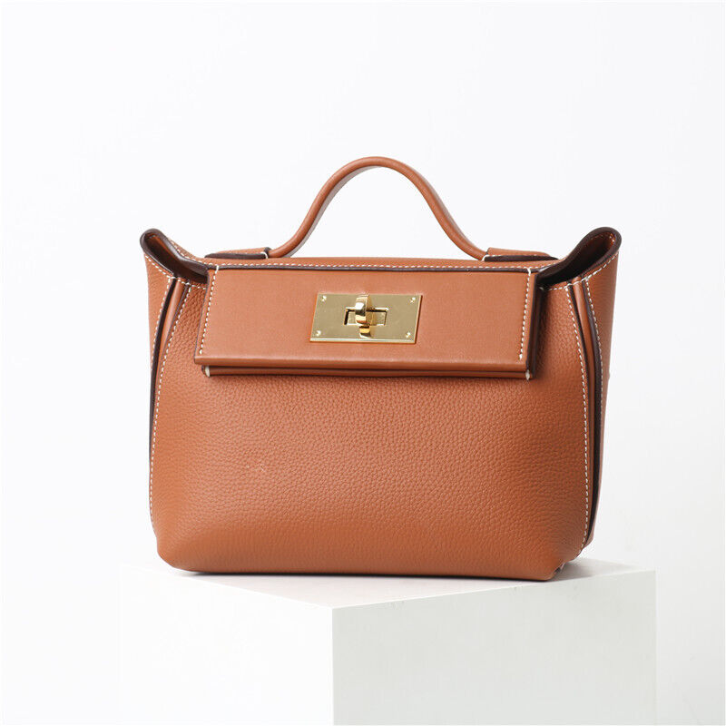 Small Real Leather Trapezoid Tote Handbag Flap Purse Shoulder bag Crossbody