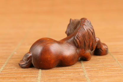 Fortune Japanese boxwood hand carved horse statue netsuke collectable home deco