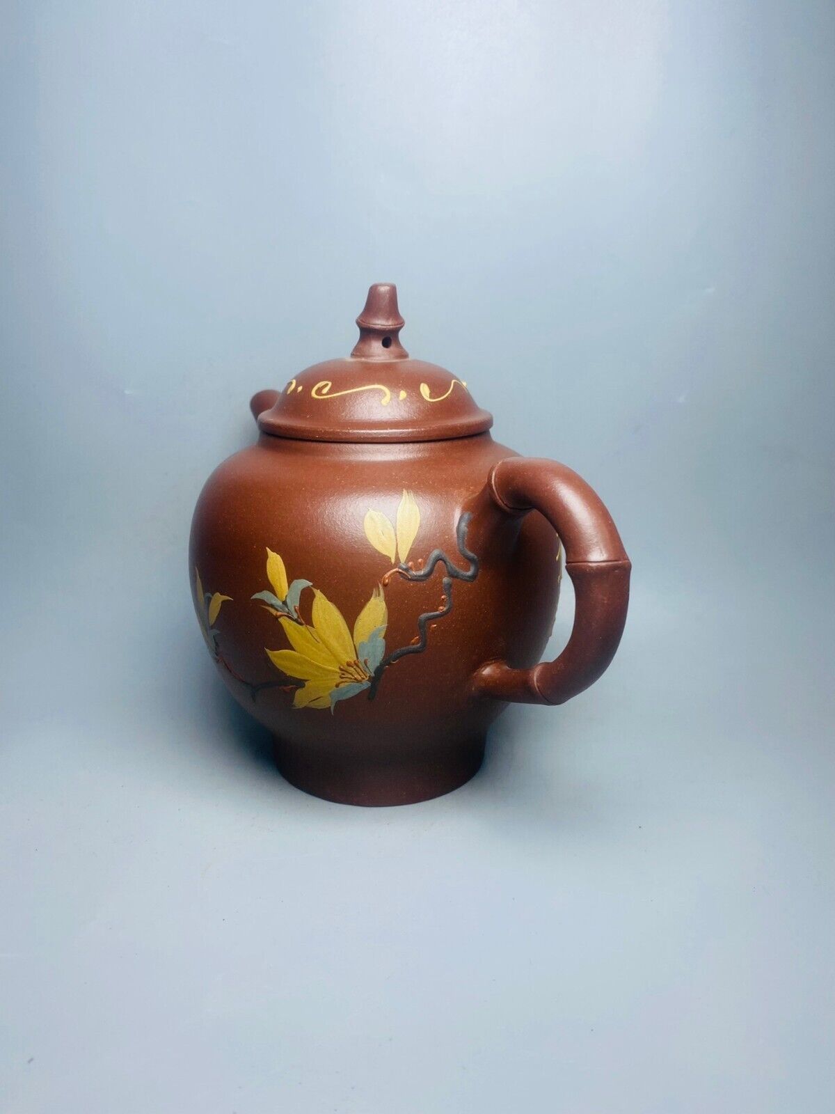 Chinese Yixing Zisha Clay Handmade Exquisite Teapot （泥绘竹节 底款：顾景舟）