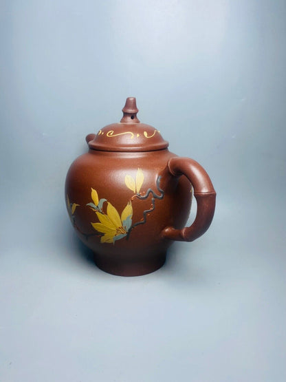 Chinese Yixing Zisha Clay Handmade Exquisite Teapot （泥绘竹节 底款：顾景舟）